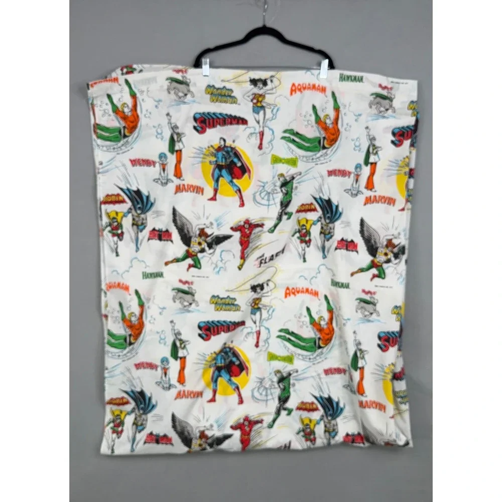 Sears DC Comics Super Friends Full Flat Sheet 1977 White Batman Vintage 70s